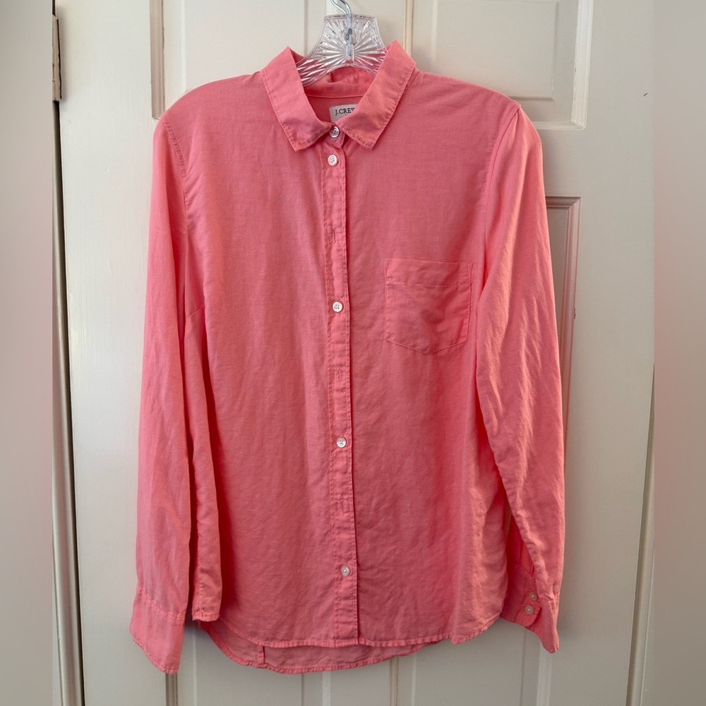 J. Crew women’s Coral Button-Down Shirt linen blend